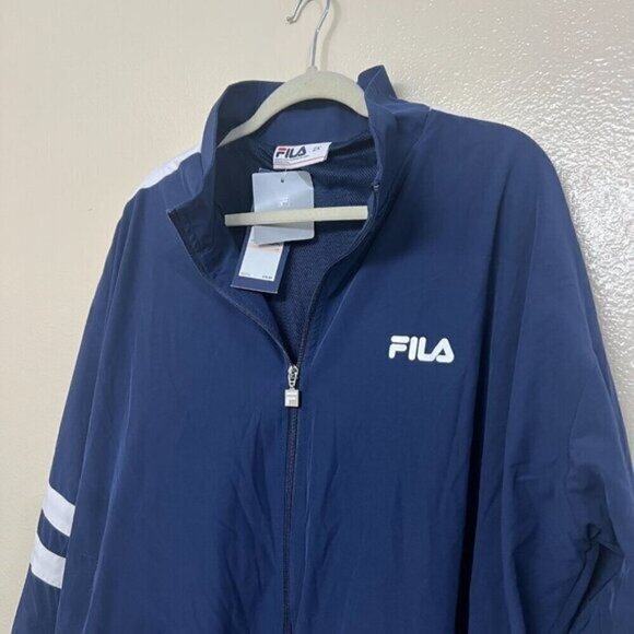 Fila Jovia Women Athletic Plus Size 2X Zip-Front Logo Track Jacket Navy White - Picture 3 of 12